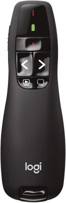 Logitech R400 Presenter, Kabellose 2,4 GHz Verbindung via USB-Empfänger, 15 m Reichweite, Roter Laserpointer, Intuitive Bedienelemente, 6 Tasten, Batterieanzeige, PC - Schwarz