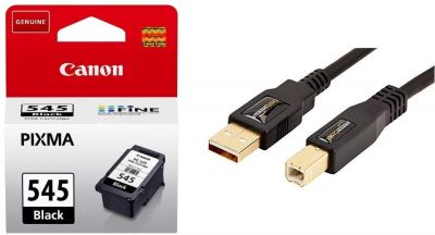 Canon PG-545 original Tintenpatrone Schwarz für Pixma Inkjet Drucker TS3150-TS3151-MX495-MG2450-MG3050-MG3051-MG3052-MG3053-IP2850 & Amazon Basics USB 2.0-Druckerkabel A-Stecker auf B-Stecker, 3 m