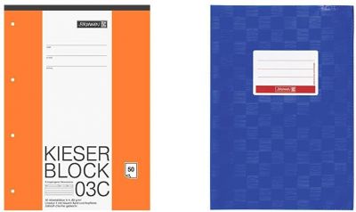 Brunnen 1042923 KIESER-Block Lineatur 3 (A4, 50 Blatt, blanko, 80 g/m², Klasse 3) & 104052436 Hefthülle/Heftumschlag (A4, Folie, mit Namensschild) blau