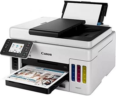 Canon MAXIFY GX6050 MegaTank Multifunktionsdrucker 3in1 (Tintenstrahl, Drucken, Kopieren, Scannen, 50 Blatt ADF, A4, WLAN, LAN, 6,9 cm LCD Touch, Duplex-Druck, niedrige Druckkosten, 350 Blatt) weiß 