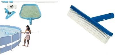 Intex Pool Maintenance Kit - Poolzubehör - Pool Reinigungsset - 2-teilig & 0775447 Wand Bürste Recht 25 cm