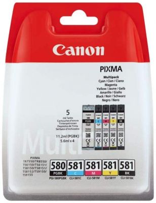 Canon PGI-580BK / CLI-581 BK/C/M/Y Druckertinte - Pigment- und Farbstofftinte Multipack Druckertinte für PIXMA Tintenstrahldrucker ORIGINAL