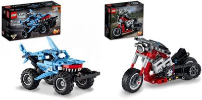 LEGO 42134 Technic Monster Jam Megalodon, ab 7 Jahren & 42132 Technic Chopper Abenteuer-Bike, 2-in-1 Bausatz, Motorrad-Spielzeug, Geschenk für Kinder ab 7 Jahren, Fahrzeug-Set, kreatives Geschenk 