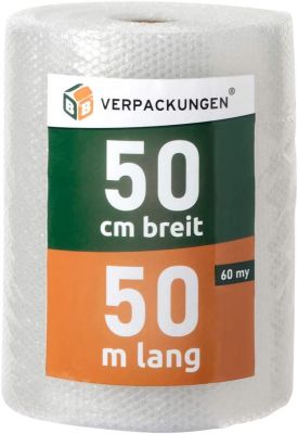 BB-Verpackungen 1x Luftpolsterfolie 0,5 x 50 m (echte 60 my stark, Versandfolie, Polsterfolie zum Schutz von empfindlichen Gegenständen, recycelbar) - Sets zwischen 1 und 30 Rollen 