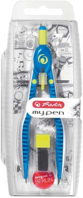  Herlitz 11122330 Schnellverstellzirkel my.pen blau/lemon mit Zusatzminen und Anspitzmöglichkeit 