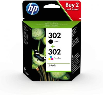 HP 302 Multipack Original Druckerpatronen (für HP DeskJet 1110/2130/3630, HP ENVY 4520,451X, HP OfficeJet 3830/3831/4650,52XX) Schwarz + Tricolor
