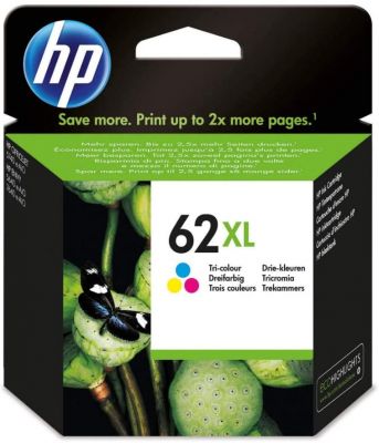 HP 62XL (C2P07AE) Original Druckerpatrone Farbe mit hoher Reichweite für HP ENVY 55xx, 56xx, 7640, HP OfficeJet 200, 250, 57xx 