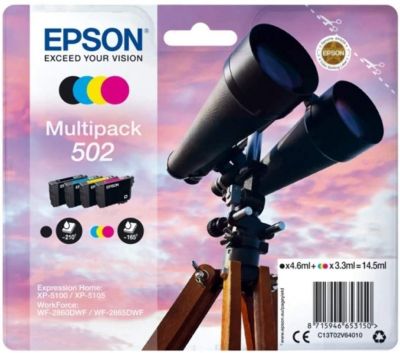 Epson Original 502 Tinte Fernglas, XP-5100 XP-5105 WF-2860DWF WF-2865DWF, Amazon Dash Replenishment-fähig (Multipack 4-farbig), Standard, Normalverpackung