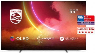 Philips Ambilight TV 55OLED805/12 55-Zoll OLED TV (4K UHD, P5 AI Perfect Picture Engine, Dolby Vision, Dolby Atmos, HDR 10+, Sprachassistent, Android TV) Mattgrau/Dunkel Chrom (2020/2021 Modell) [Energieklasse G]