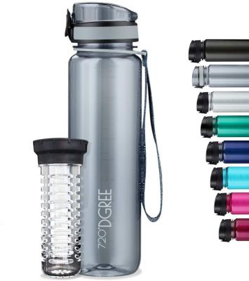 720°DGREE Trinkflasche “uberBottle“ crystalClear +Früchtebehälter - 350ml, 500ml, 650ml, 1L, 1,5L - BPA-Frei - Sportflasche für Gym, Fitness, Outdoor - Wasserflasche aus Tritan - Leicht, Nachhaltig