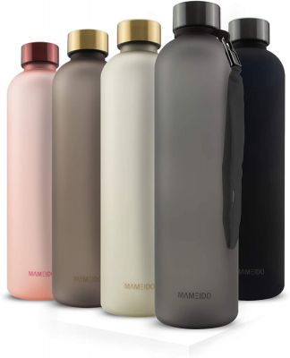 MAMEIDO Trinkflasche 1l - auslaufsicher, Kohlensäure geeignet, BPA frei - Zeitmarkierung als Trinkerinnerung - Wasserflasche aus Tritan für Sport, Fitness, Büro