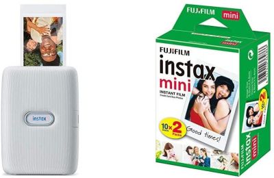 instax Link Smartphone Printer, Ash White & Mini Instant Film, 2X 10 Blatt (20 Blatt), Weiß 