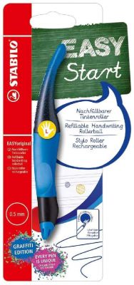 Ergonomischer Tintenroller für Linkshänder - STABILO EASYoriginal Graffiti Edition in blau - Einzelstift - Schreibfarbe blau (löschbar) - inklusive Patrone