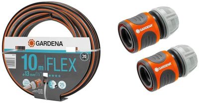 Gardena Comfort FLEX Schlauch 13 mm (1/2 Zoll), 10 m & Schlauchverbinder-Satz 13 mm (1/2 Zoll) und 15 mm (5/8 Zoll): Steckverbinder für den Schlauchanfang, schneller und einfacher Anschluss (18281-20)