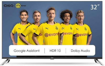 CHiQ 32 Zoll (80 cm), Android 9.0, Smart TV, HD, WiFi, Bluetooth, Google Assistant, Netflix, Prime Video, HDMI, USB, Schwarz/Silber. [Energieklasse F]