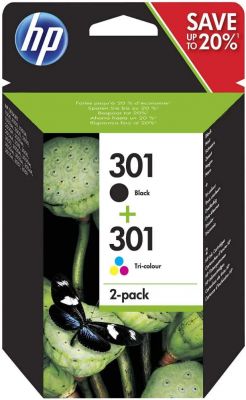 HP N9J72AE 301 Original-Tintenpatronen, schwarz und dreifarbig, 2er Pack.