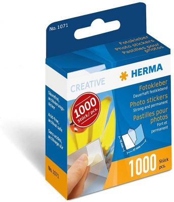 HERMA 1071 Fotokleber im Spender (12 x 17 mm) selbstklebend, doppelseitig, permanent haftende Foto-Aufkleber, 1.000 Stück, weiß 