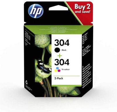HP 304 Multipack Original Druckerpatronen (Schwarz, Farbe) für HP DeskJet , 2er Packung 