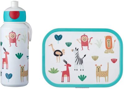 Mepal Pausenset Campus Animal Friends – Trinkflasche und Brotdose mit Bento-Einsatz – ideal für Schule und Freizeit – spülmaschinenfest, ABS, 0 mm, 2