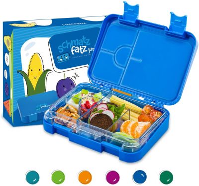 schmatzfatz junior Kinder Lunchbox, Bento Box mit variablen Fächern (Blau)