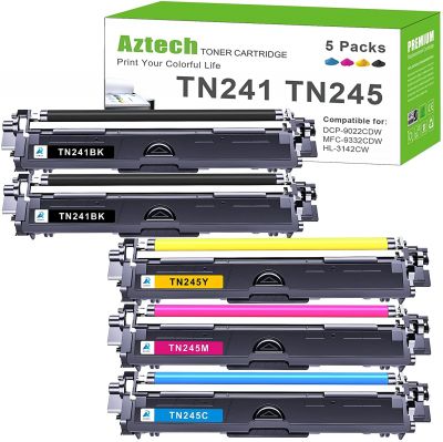 Aztech Kompatibel TN241 Tonerkartusche als Ersatz für Brother TN 241 TN-245 TN-242 TN-246 DCP 9020CDW MFC 9332CDW HL-3140CW 9022CDW MFC-9340CDW 9330CDW HL-3142CW Toner (TN-241BK TN-245C/M/Y, 5er-Pack) 