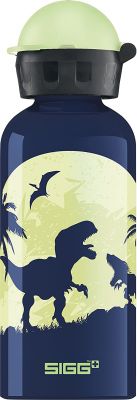 SIGG Glow Moon Dinos Kinder Trinkflasche (0.4 L), schadstofffreie Kinderflasche mit auslaufsicherem Deckel, federleichte Trinkflasche aus Aluminium