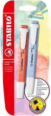 Textmarker - STABILO swing cool Pastel - 2er Pack - Wolkenblau, Korallrot