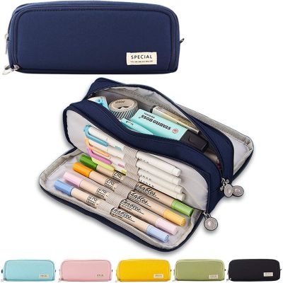 Federmäppchen Federtaschen Teenager Mädchen Mäppchen Etui Stifte 3 Fach, Große Kapazität Pencil Case für Schule & Büro (Dunkle Blau)