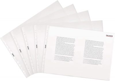 Original Falken 10er Pack Premium PP-Kunststoff Prospekthüllen. Für DIN A3 quer transparent genarbt oben offen Klarsichtfolie Plastikhülle Klarsichthülle ideal für Ordner Ringbücher und Hefter
