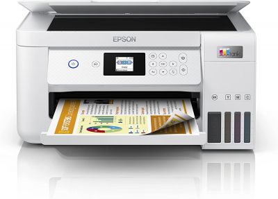 Epson EcoTank ET-2856 3-in-1 Tintenstrahl Multifunktionsgerät (Kopierer, Scanner, Drucker, DIN A4, Duplex, WiFi, Display, USB 2.0), großer Tintentank, hohe Reichweite, niedrige Seitenkosten, weiß 