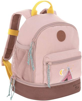 LÄSSIG Kinderrucksack mit Brustgurt Kindergartentasche Kindergartenrucksack 27 cm, 4,5 Liter oben, 1,5 Liter unten, 3 Jahre/Mini Backpack Adventure Tipi, Altrosa