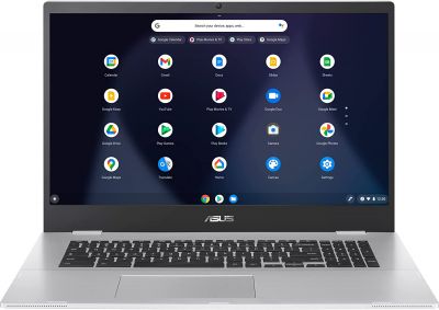 ASUS Chromebook CX17 Laptop (17,3 Zoll, HD 1600x900) Notebook, Intel Celeron, 4G RAM, 64GB, UHD Graphics, ChromeOS) Transparent Silver/QWERTZ 