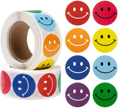 Happy Face Aufkleber Glücklich Gesicht Smile Aufkleber Sticker 1000 Stücke Mehrfarbige Lächlen Belohnungs & Incentive Runde Punkt-Aufkleber für Lehrer, Eltern Kinder 2,5cm 