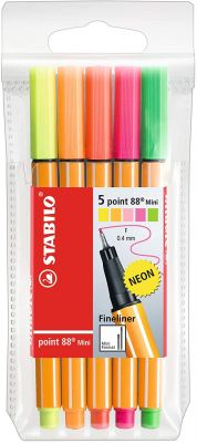 Fineliner - STABILO point 88 Mini - 5er Pack - mit 5 verschiedenen Neonfarben