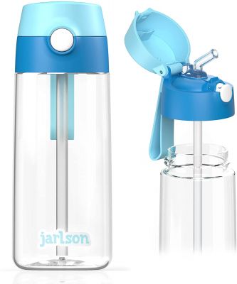 JARLSON® Trinkflasche Kinder - TÜV geprüft - Wasserflasche 500ml - BPA frei - auslaufsicher - Kinderflasche mit Strohhalm - Tritan Flasche für Schule, Kindergarten, Fahrrad… (Blau)