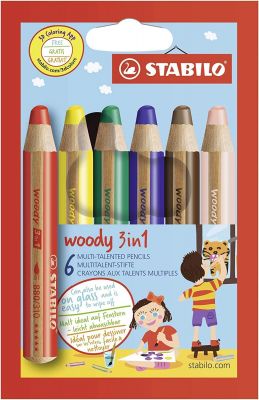 Buntstift, Wasserfarbe & Wachsmalkreide - STABILO woody 3 in 1 - 6er Pack - mit 6 verschiedenen Farben 