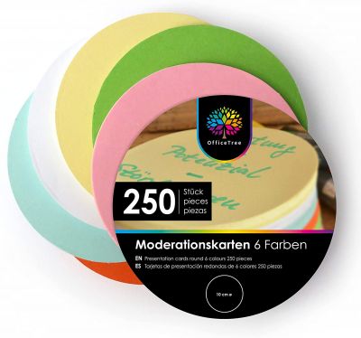 OfficeTree 250x Moderationskarten Rund 10cm - Metaplankarten Rund 6 Farben - Moderationskarten Set Bunt - Lehrerbedarf für Präsentation und Vortrag 