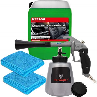 Brestol TORNADOR Black Z-020RS mit Feder Impuls-Technik 2019er Modell Set 5 Liter Kunststoffreiniger Lederreiniger + 2X Mikrofasertuch blau