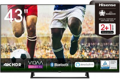 Hisense 43AE7200F 108 cm (43 Zoll) Fernseher (4K Ultra HD, HDR, Triple Tuner DVB-C/ S/ S2/ T/ T2, Smart TV, Mittelstandfuß, Frameless, Bluetooth, Alexa) [Energieklasse G]