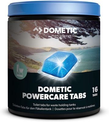 DOMETIC Power-Care Tabs fürs Camping-WC: Hochwirksamer Sanitär-Reiniger für ihre Chemie-Toilette. Zersetzt Fäkalien und verhindert unangenehme Gerüche. Die einfache Alternative zu Sanitär-Flüssigkeit blau