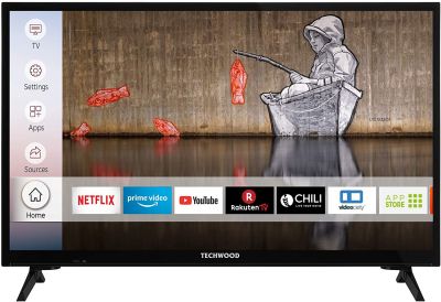 Techwood H24T52E 24 Zoll Fernseher (Smart TV inkl. Prime Video / Netflix / YouTube, HD ready, Works with Alexa, Triple-Tuner) [Modelljahr 2021] [Energieklasse F]