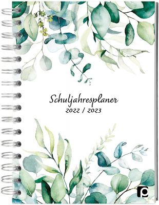 PERSEN Schuljahresplaner 2022/23 - Eucalyptus, DIN A4 Lehrerkalender für alle Klassenstufen, mit Halbjahreskalender, Ferienkalender & Stundenplänen, Ringbindung, 224 Seiten 