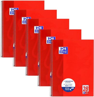 Oxford Collegeblock A4 kariert, 80 Blatt, Rot, 5er Pack