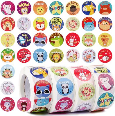 UFLF 2000 Pcs Belohnung Aufkleber Kinder Tiere Belohnungssticker mit Motivationssprüche Runde Selbstklebende Ermutigung Aufkleber Tieretiketten für Grundschule Lehrerbedarf - 2.5cm 