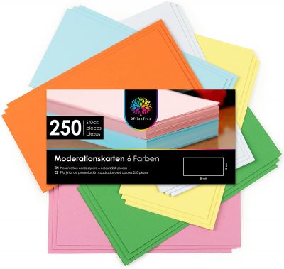OfficeTree Moderationskarten rechteckig 20x9,8 cm - 250 Stk. 6 Farben - unverzichtbar für professionelle Präsentation Gesprächsleitung Moderation 