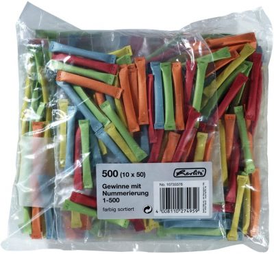 Herlitz 10733376 Gewinnlose 1-500 10x50 Stück (Farben sortiert)