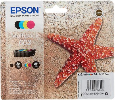 Epson Original 603 Tinte Seestern, WF-2830DWF WF-2835DWF WF-2850DWF XP-2100 XP-2105 XP-3100 XP-3105 XP-4100 XP-4105, Amazon Dash Replenishment-fähig (Multipack 4-farbig) Normalverpackung, Standard