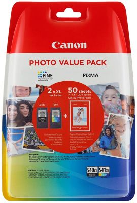 Canon PG-540XL/CL-541 XL Druckertinte - hohe Reichweite + Fotopapier Value Pack Schwarz/ C/M/Y für PIXMA Tintenstrahldrucker ORIGINAL