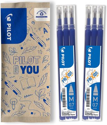 Pilot Frixion Ersatzminen – 2er Set: je 3 Frixion Nachfüllminen mit radierbarer Tinte in Blau - Kompatibel mit Frixion Ball und Frixion Clicker – mittlere Stärke – Gel-Tintenrollermine 