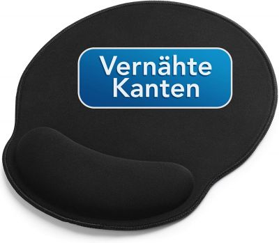 Sidorenko Mauspad mit Gelkissen - 26x23cm - Ergonomisches Mauspad mit Vernähte Kanten - Mousepad mit Handauflage für schonende Handgelenk Haltung - schwarz 